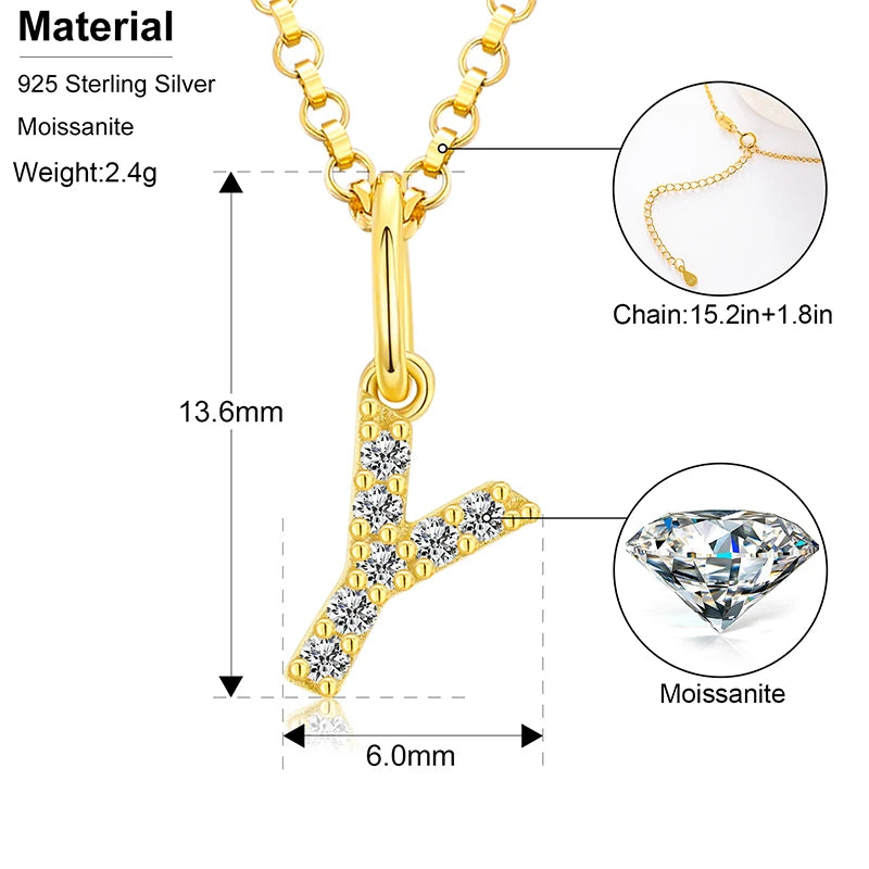 Initial Letter Moissanite Necklace, A to Z in 925 Silver