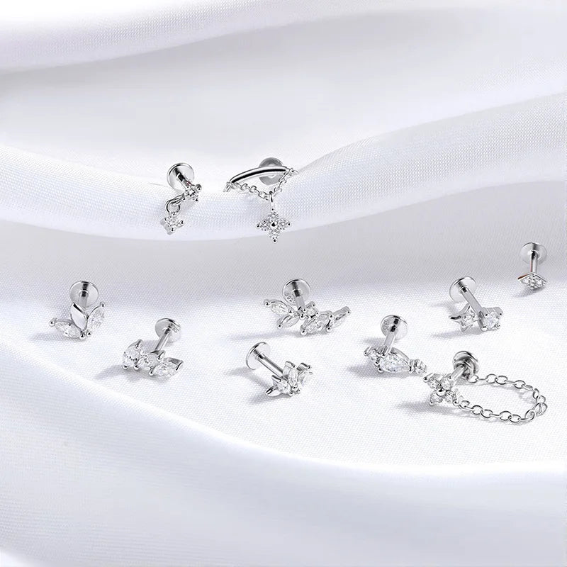 Flat Back Moissanite Piercing Studs in S925 Silver