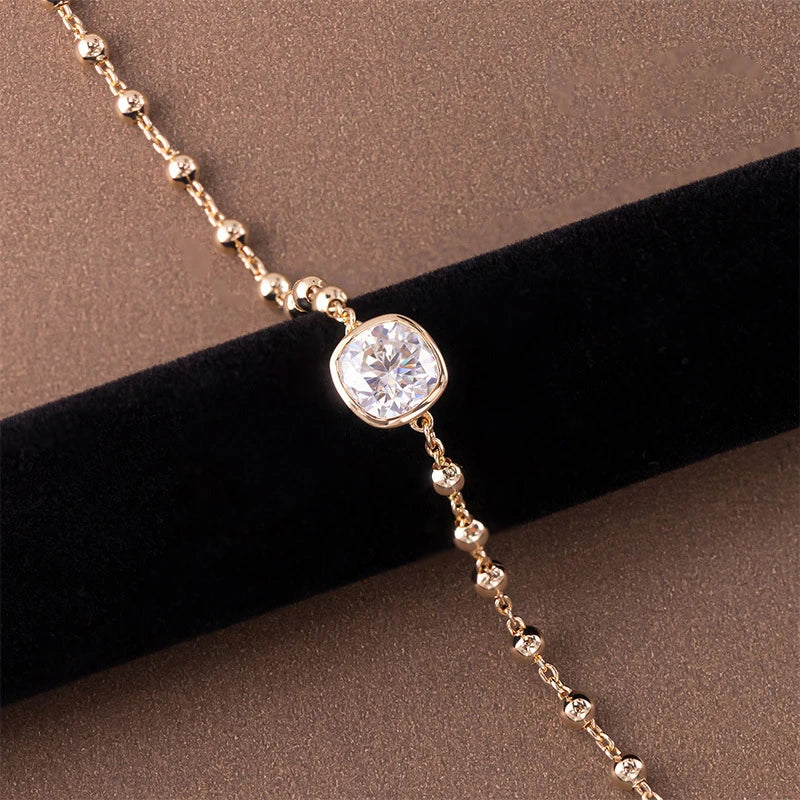 1ct D VVS1 Moissanite Bead Chain Bracelet, 6 Cuts