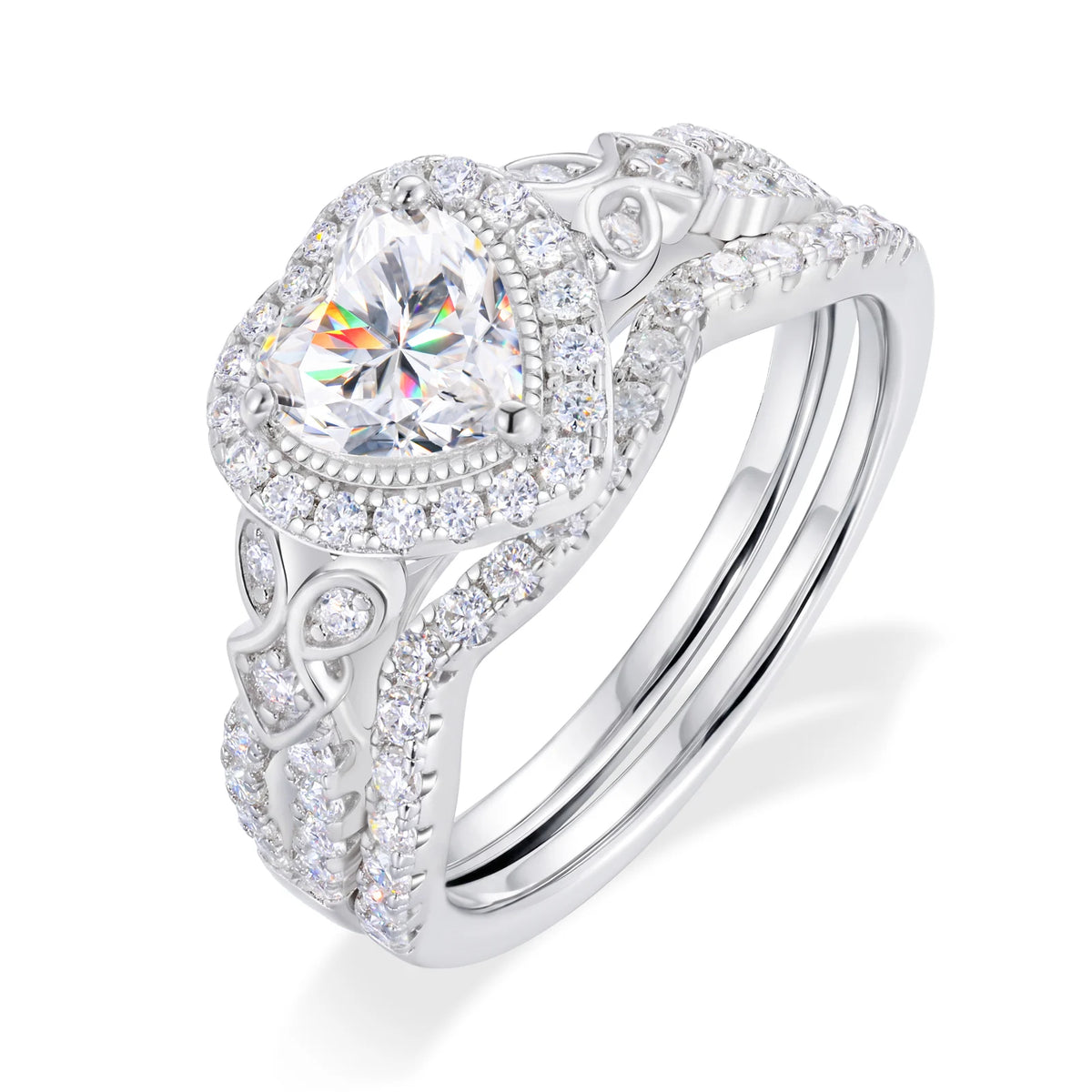 Moissanite Promise Ring Set, 2 Stackable Rings, 925
