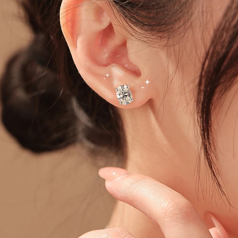 Oval Moissanite Studs, 1ct to 4ct GRA Certified