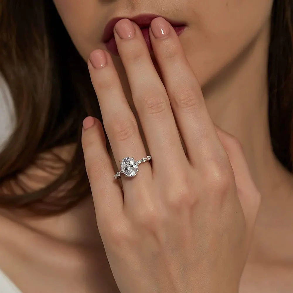 Oval Moissanite Engagement Ring, 1ct or 2ct in 925