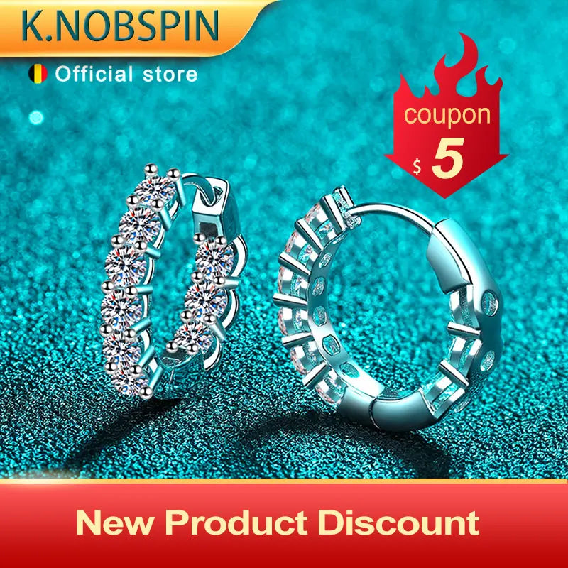 Full Moissanite Hoop Earrings, GRA Certified s925 Silver