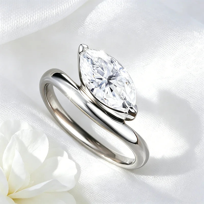 2ct Marquise Moissanite Ring, 6x12mm in 925 Silver