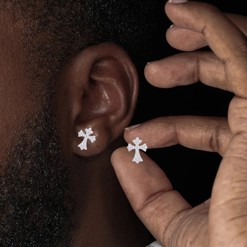Moissanite Cross Stud Earrings, 3mm to 6.5mm S925