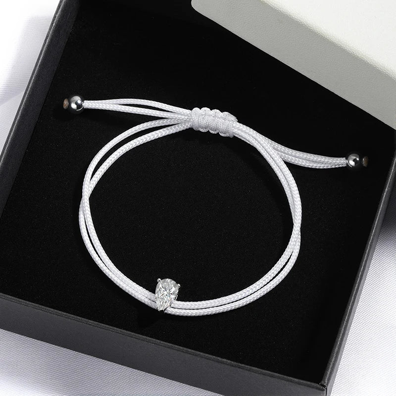 Pear Moissanite Braided Rope Bracelet in 925 Silver