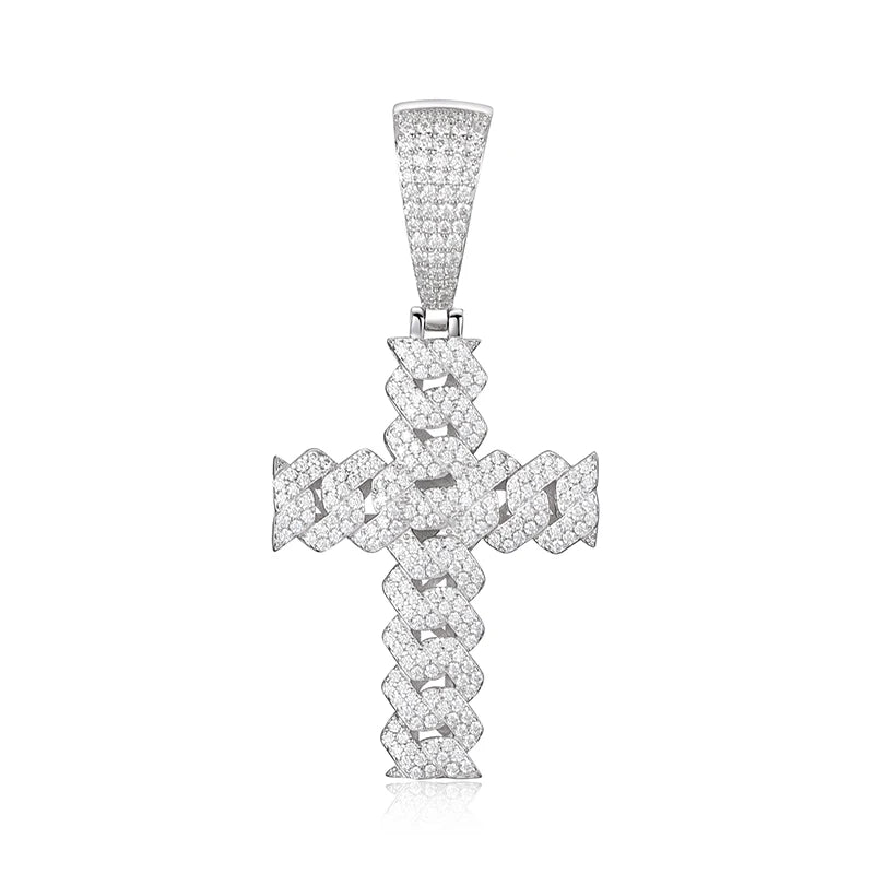 12mm Cuban Cross Pendant Necklace, D VVS Moissanite