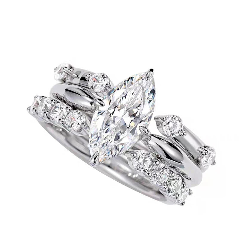 Marquise Moissanite Stacking Ring Set in 925 Silver