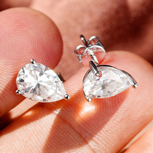 Pear Moissanite Stud Earrings, 0.5ct to 4ct in 925 Silver