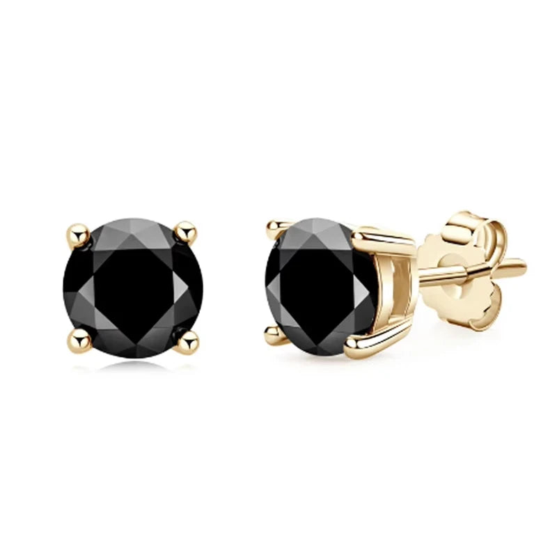 Black Moissanite Stud Earrings, 0.5ct to 2ct, 925 Silver