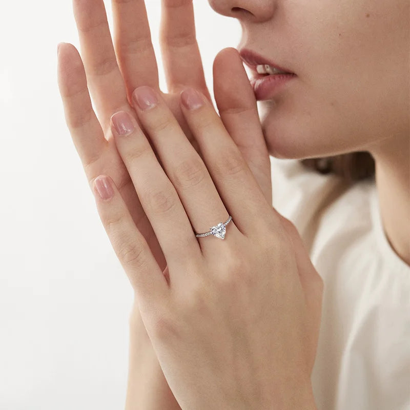 Heart Cut Moissanite Ring, 1ct or 2ct in 925 Silver