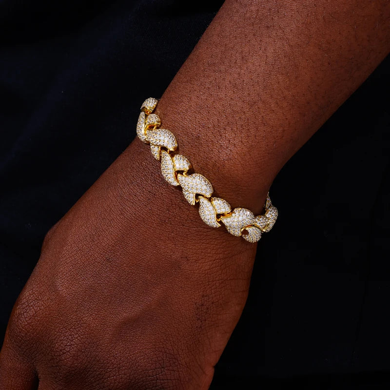 Iced Out Leaf Cuban Link Bracelet in 925 Silver