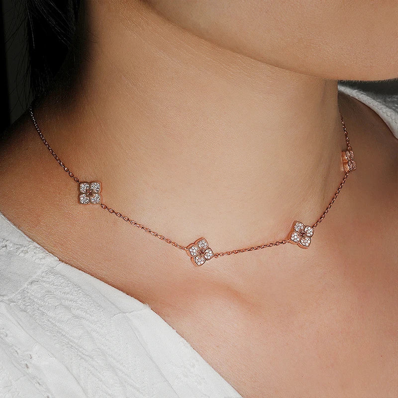 Flower Moissanite Choker Necklace, 925 Silver 18k Plated