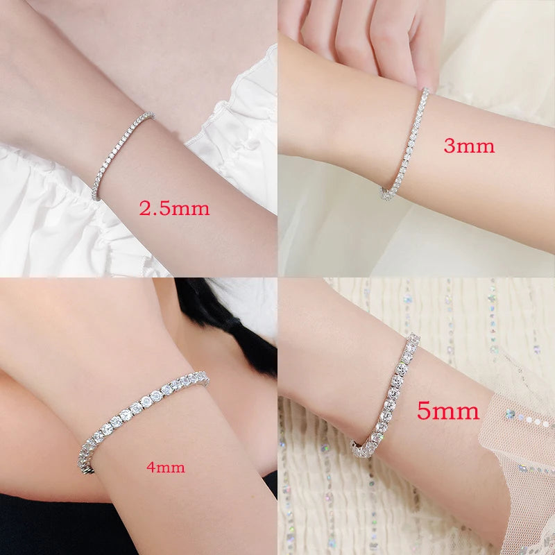 Moissanite Tennis Bracelet, 2mm to 6.5mm in 925 Silver