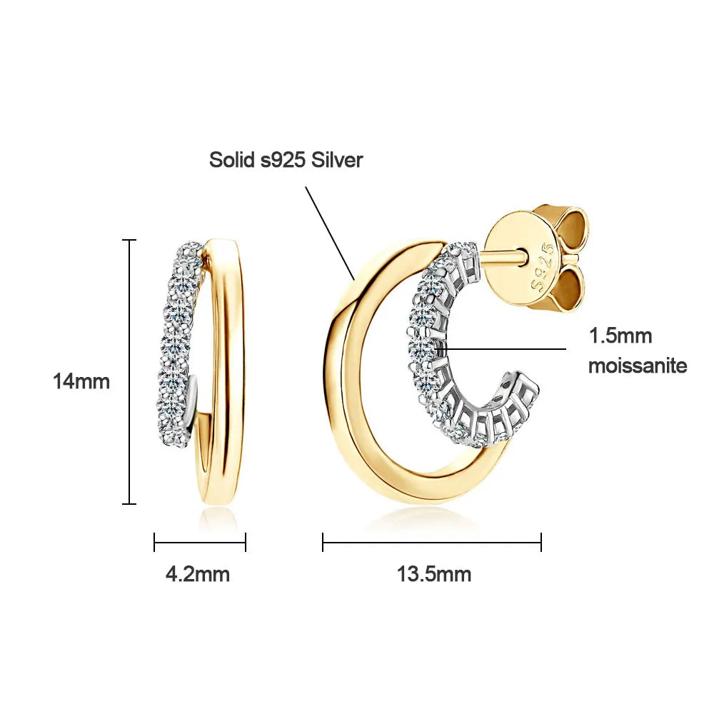 Moissanite Huggie Earrings, 1.5mm in 925 Silver