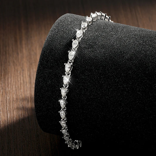 Pear Cut Moissanite Tennis Bracelet, GRA s925 Silver