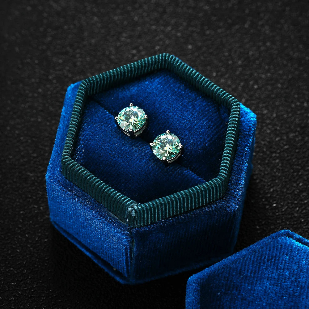 Coloured Moissanite Stud Earrings, Green Blue or White
