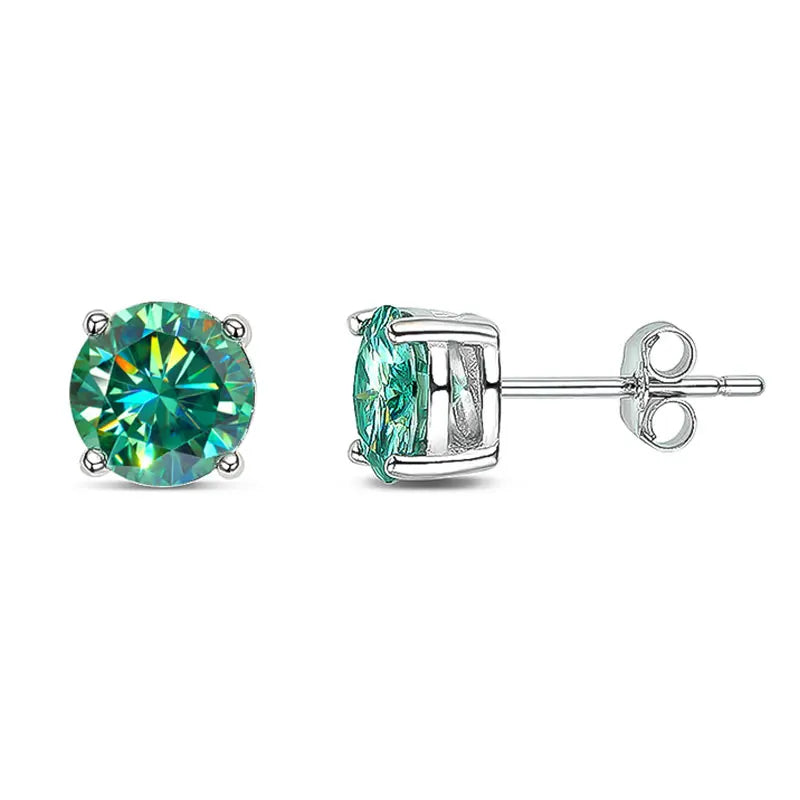 Coloured Moissanite Stud Earrings, Green Blue or White