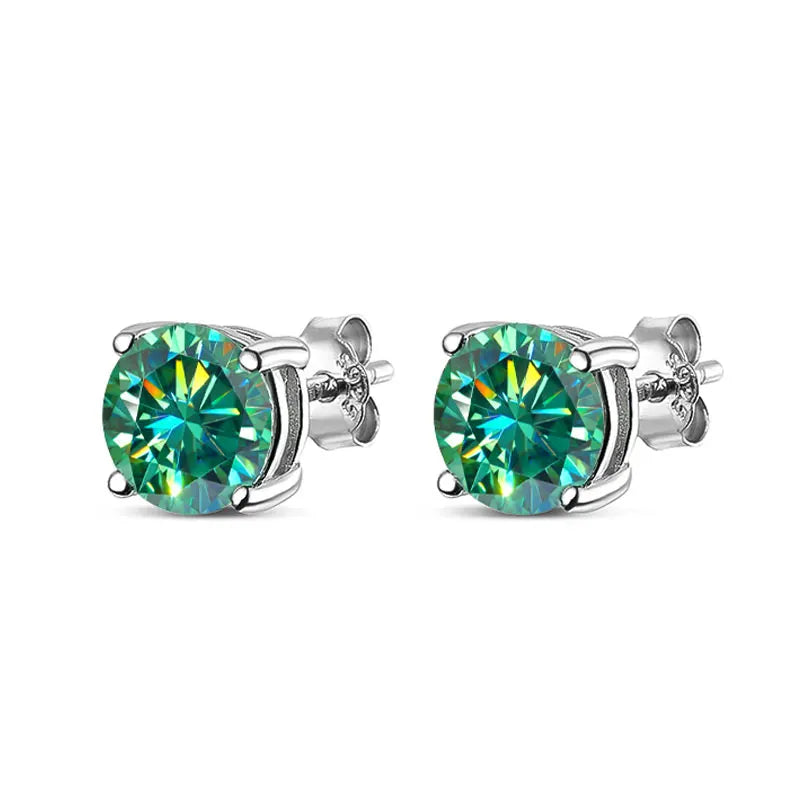Coloured Moissanite Stud Earrings, Green Blue or White