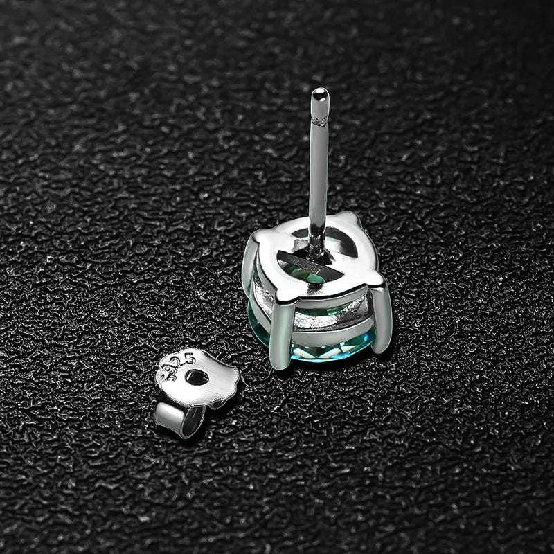 Coloured Moissanite Stud Earrings, Green Blue or White
