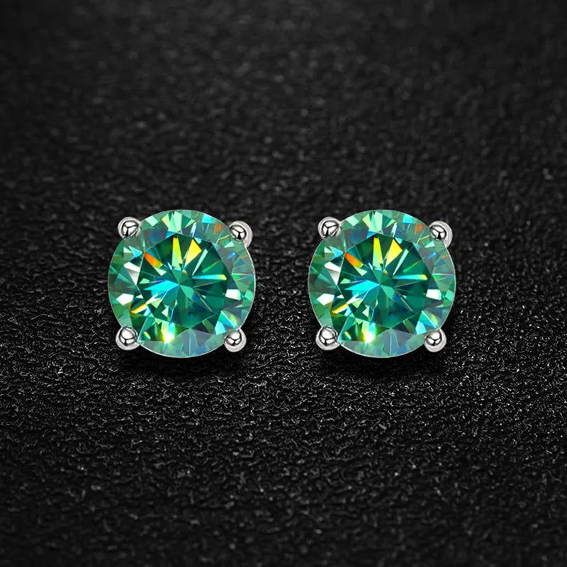 Coloured Moissanite Stud Earrings, Green Blue or White