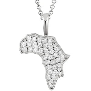 Africa Map Pendant Necklace, Moissanite in 925 Silver