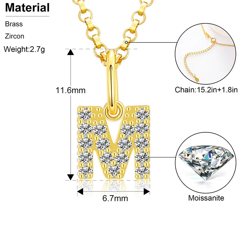 Initial Letter Moissanite Necklace, A to Z in 925 Silver