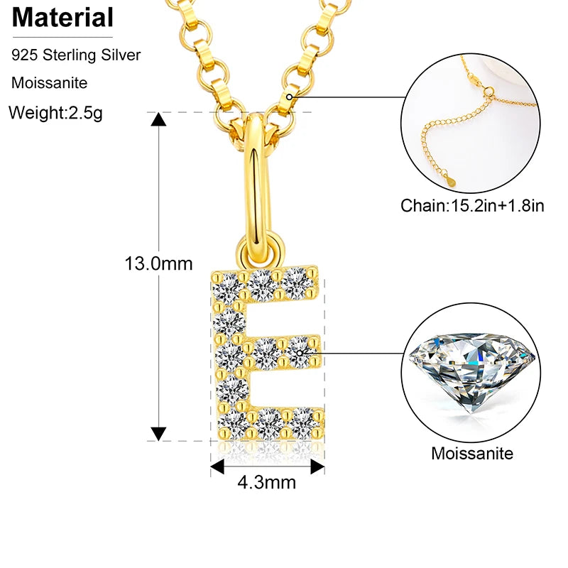 Initial Letter Moissanite Necklace, A to Z in 925 Silver