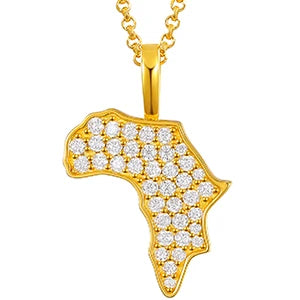 Africa Map Pendant Necklace, Moissanite in 925 Silver