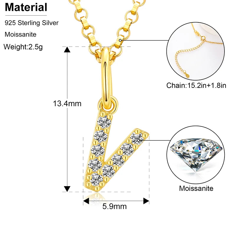 Initial Letter Moissanite Necklace, A to Z in 925 Silver