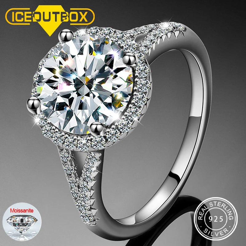 3ctw 9mm Round Moissanite Double Halo Ring, 925 Silver