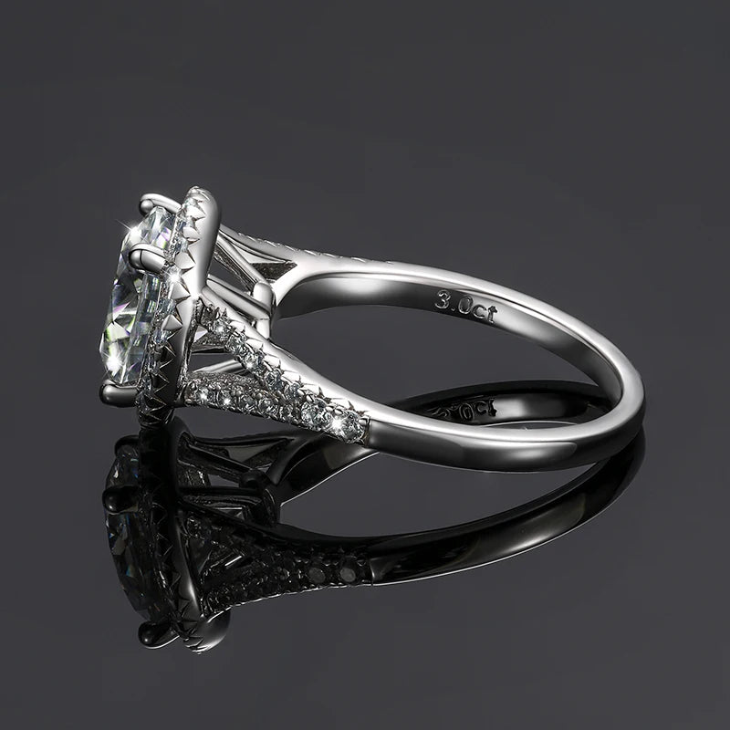 3ctw 9mm Round Moissanite Double Halo Ring, 925 Silver