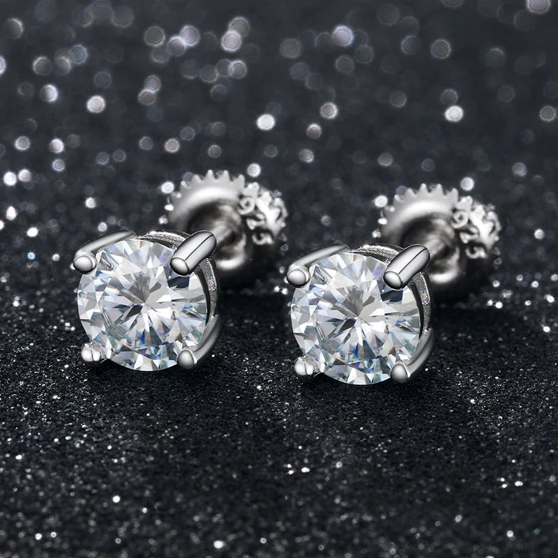 D Colour Moissanite Studs, 0.1ct to 1.5ct in 925 Silver