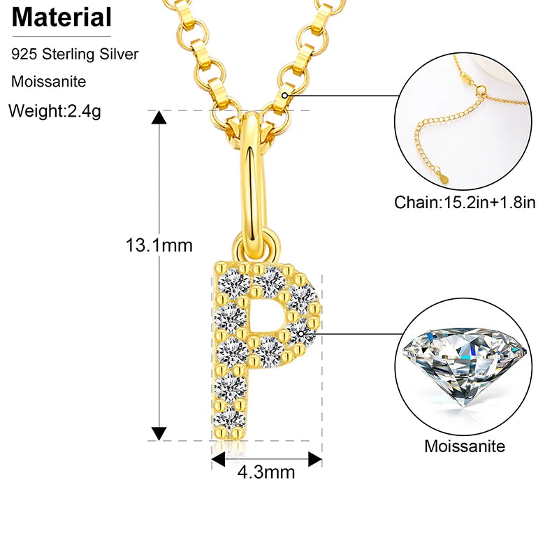 Initial Letter Moissanite Necklace, A to Z in 925 Silver