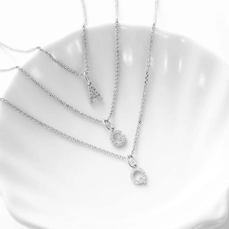 Initial Letter Moissanite Necklace, A to Z in 925 Silver