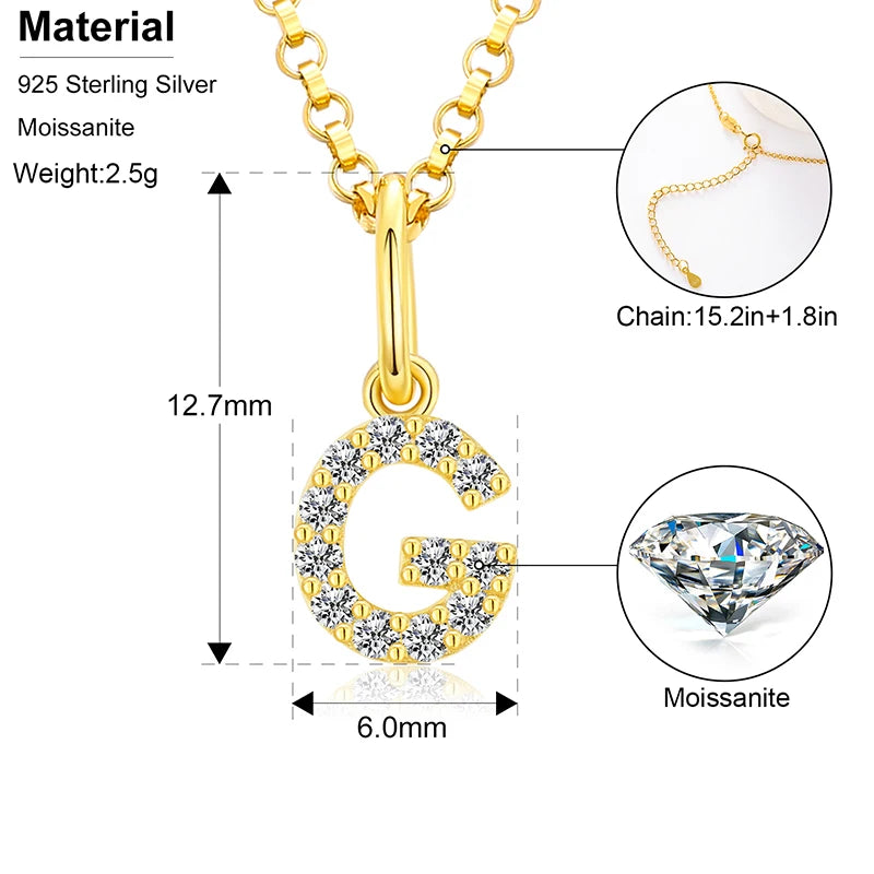 Initial Letter Moissanite Necklace, A to Z in 925 Silver