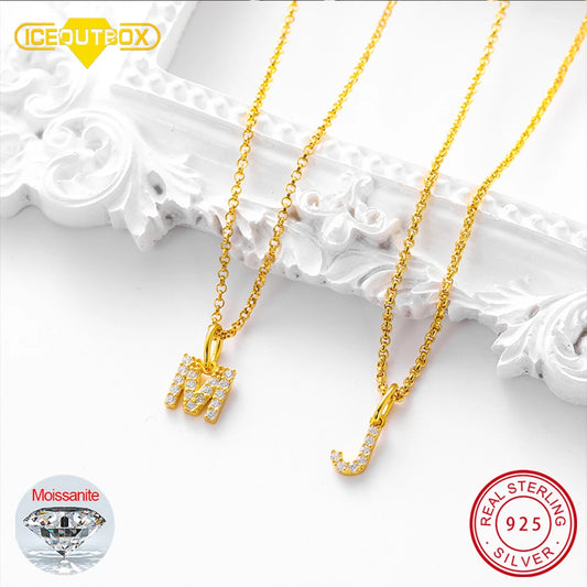 Initial Letter Moissanite Necklace, A to Z in 925 Silver