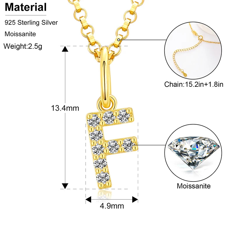 Initial Letter Moissanite Necklace, A to Z in 925 Silver