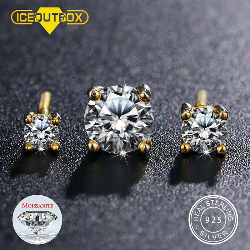 D Colour Moissanite Studs, 0.1ct to 1.5ct in 925 Silver