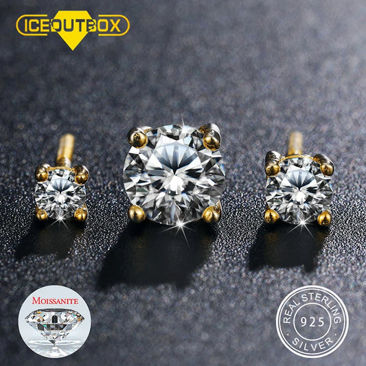 D Colour Moissanite Studs, 0.1ct to 1.5ct in 925 Silver