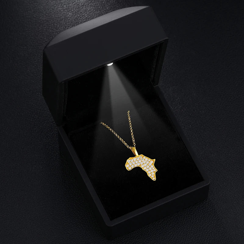Africa Map Pendant Necklace, Moissanite in 925 Silver