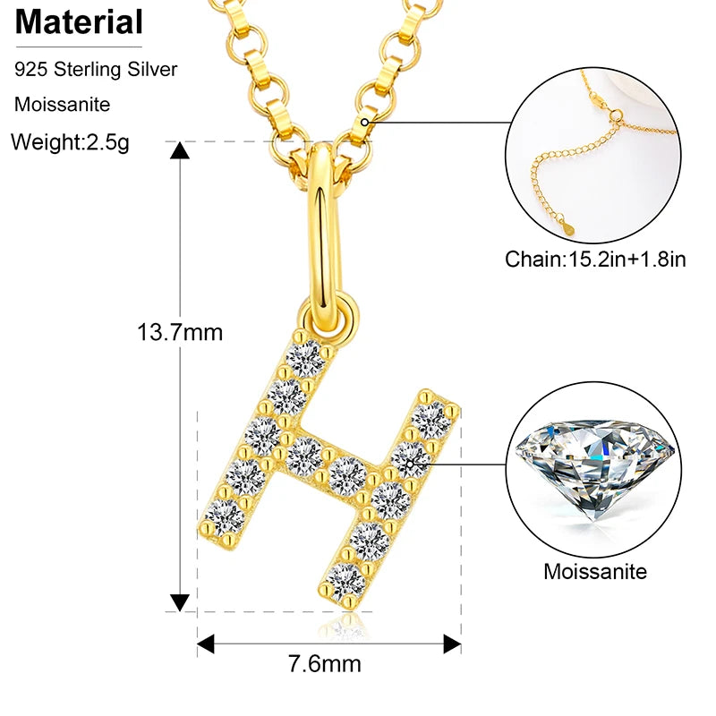 Initial Letter Moissanite Necklace, A to Z in 925 Silver