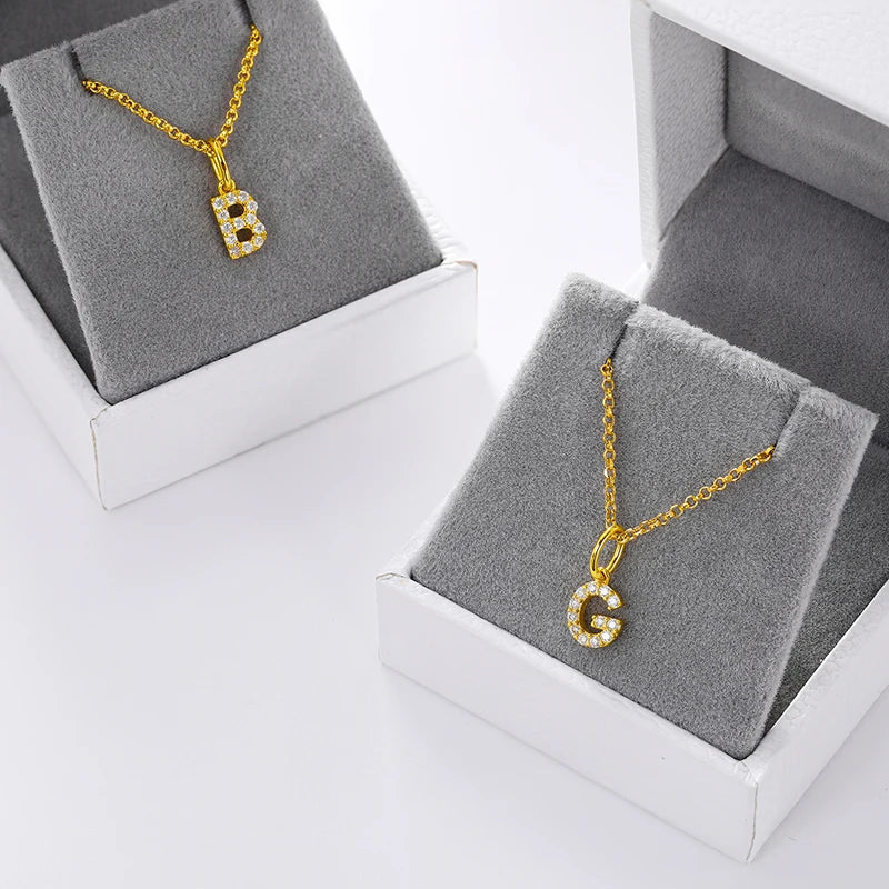 Initial Letter Moissanite Necklace, A to Z in 925 Silver