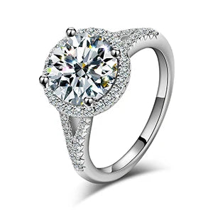 3ctw 9mm Round Moissanite Double Halo Ring, 925 Silver