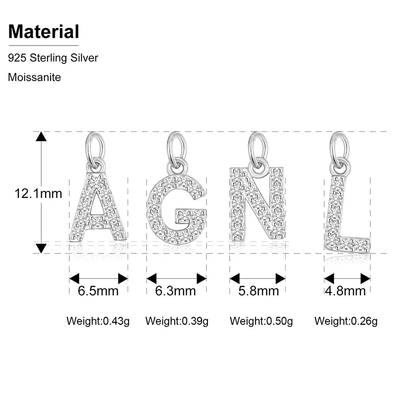 Tiny Moissanite Initial Necklace, A to Z in 925 Silver