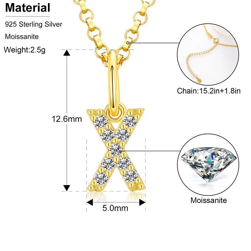 Initial Letter Moissanite Necklace, A to Z in 925 Silver