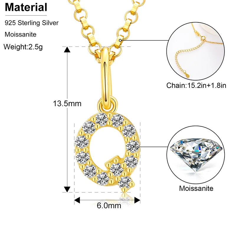 Initial Letter Moissanite Necklace, A to Z in 925 Silver