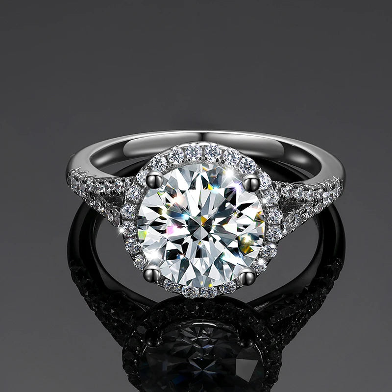 3ctw 9mm Round Moissanite Double Halo Ring, 925 Silver