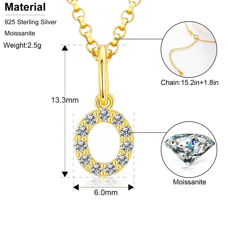 Initial Letter Moissanite Necklace, A to Z in 925 Silver