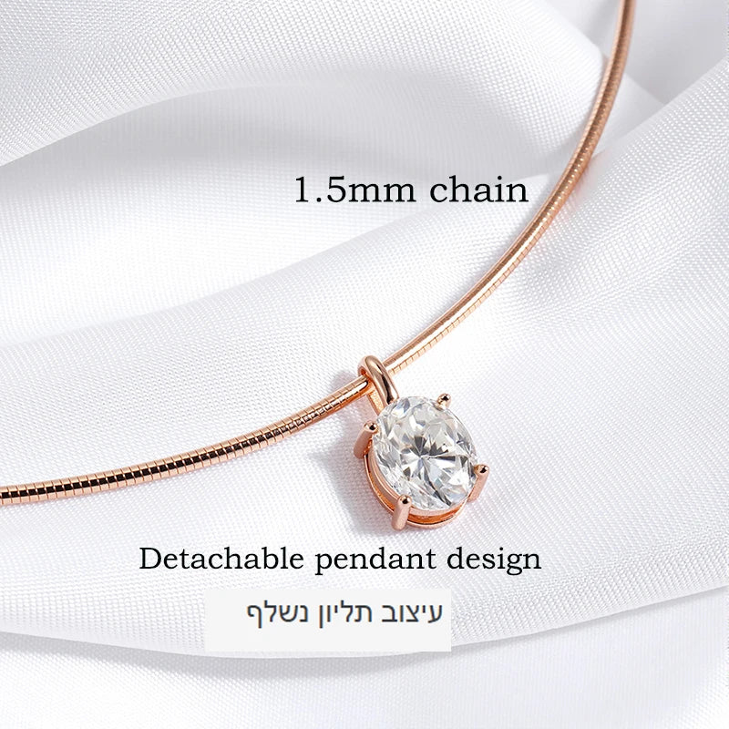 Oval Moissanite Necklace, 3ct 4ct or 5ct Solitaire Pendant